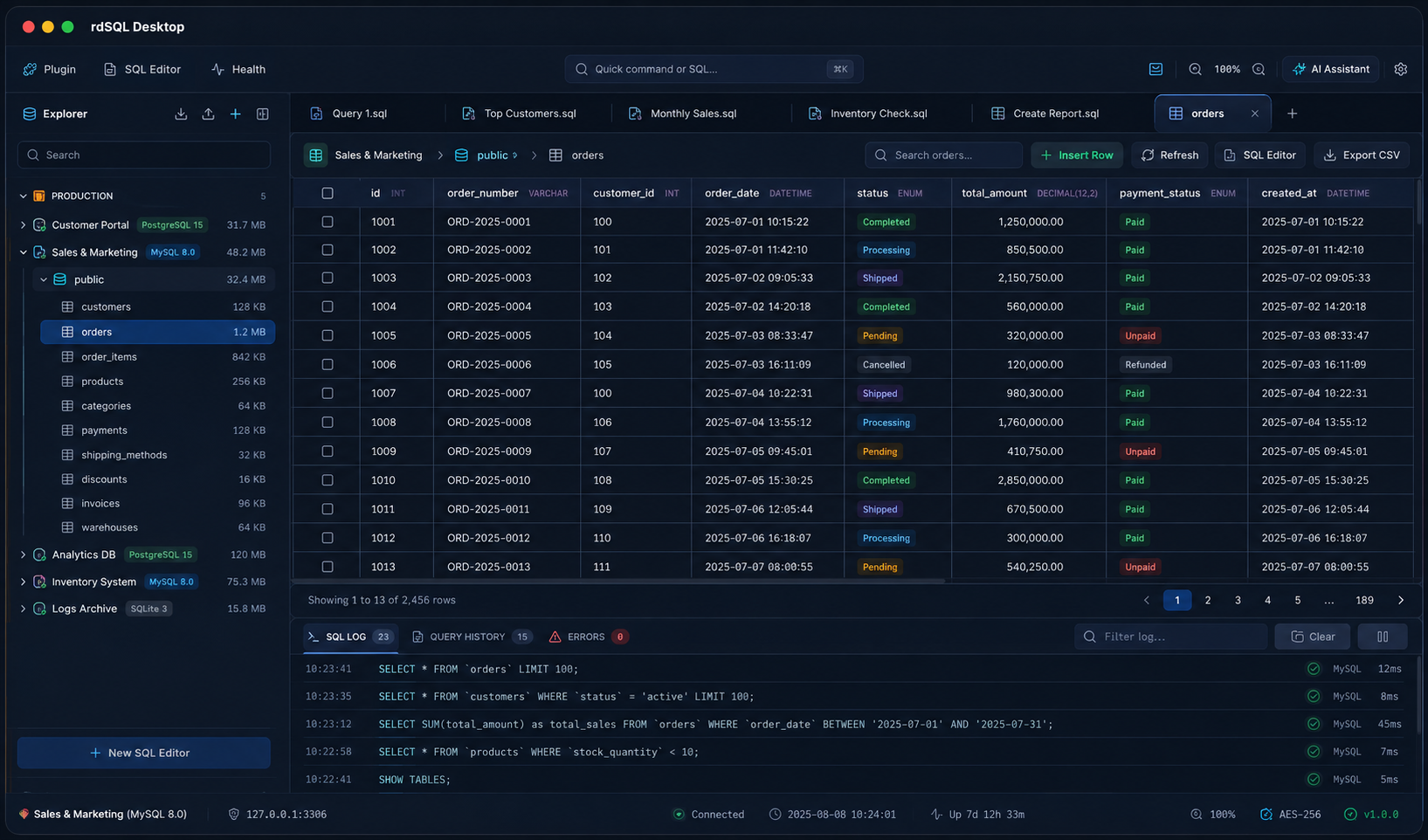 rdSQL Desktop Application Workspace